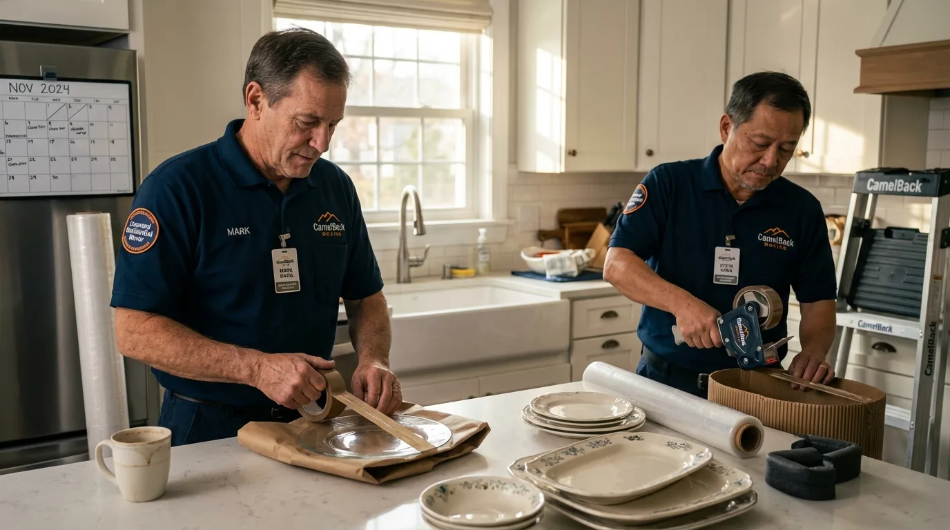 Professional crew packing kitchen dishware in Woodland, CA